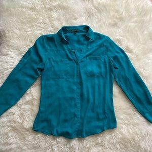 Express Portofino Collared Shirt Teal Size Medium